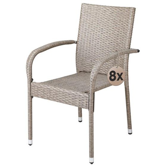 CASARIA® Lot de 8 chaises de jardin crèmes empilables polyrotin accoudoirs arrondis fauteuil extérieur terrasse balcon