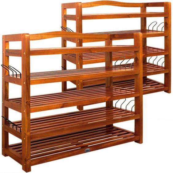 Casaria Set de 2 étagères à chaussures en bois dacacia 95x26x82cm charge 200kg max range-chaussures meuble dressing entrée
