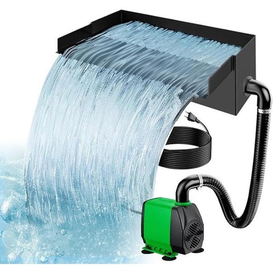 Cascade deau pour bassin de jardin, ensemble de cascade deau en acier inoxydable noir, 45W, pompe pour bassin de 3000 L/H avec décoration de cascade, idéale pour les jardins, les patios, les terrasses, les bassins de carpes koï et les bassins extérieurs