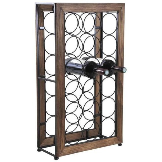 Casier à bouteilles - Vintage - Métal et bois vieilli - 18 bouteilles - 38x18x69 cm - Salle à manger