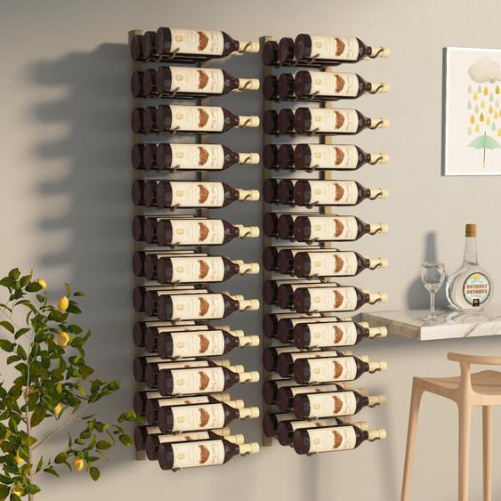 Casier à vin mural pour 36 bouteilles 2 pcs Doré Fer