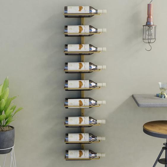 Casier à vin mural pour 9 bouteilles Doré Fer