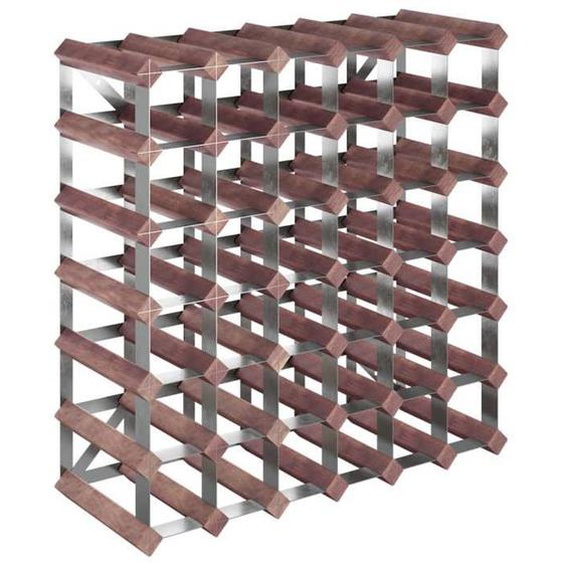Casier range bouteilles etagere de rangement vin pour 42 bouteilles en bois de pin marronn DEC024322
