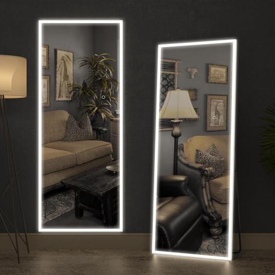 Cassilando - 160 x 50 cm Miroir pleine longueur de avec lumières led, miroir de sol sur pied, miroir mural, couleur variable et réglage de la