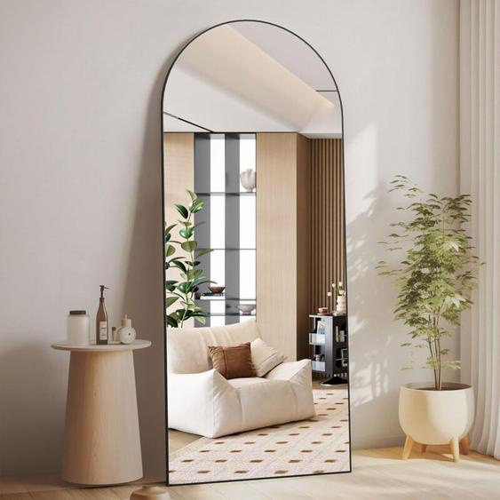 Arc Miroir pleine longueur, miroir de sol, miroir de sol autoportant sur toute la longueur avec support pour chambre à coucher, miroir suspendu pour