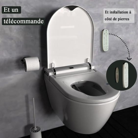 CASSILANDO Toilettes murales intelligentes,avec chasse deau, séchage à lair chaud,chasse d eau automatique, avectelécommande