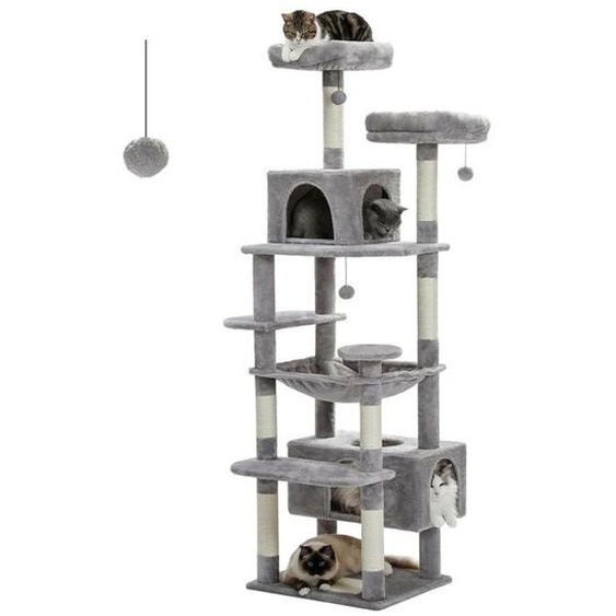 Cat Tree Tower grand hamac poteaux de grattage durables gris 184 cm