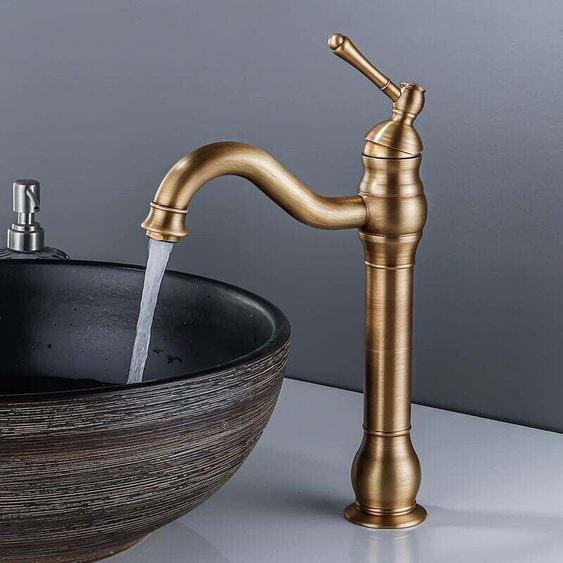 Ccykxa - Robinet Lavabo Rétro Pivotant à 360° Mitigeur Monocommande Salle de Bain Bec Haut Eau Froide et Chaude Disponible Bronze