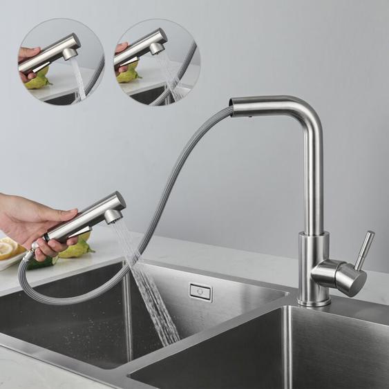 Cecipa - Mitigeur Cuisine avec Douchette Extractible Robinet Cuisine 360 Rotatif avec 2 Jets aux Choix Robinetterie en Acier Brossé Haute Qualité