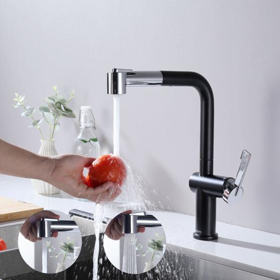 Cecipa - Mitigeur de Cuisine avec Douchette Extractible, Mitigeur de Cuisine avec 2 Modes de Sortie Deau, Robinet de Cuisine 360° Rotatif, Noir +