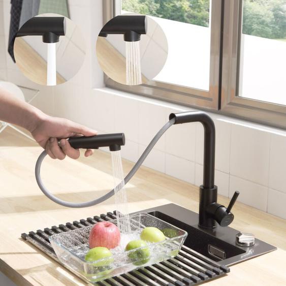 Cecipa - Noir Robinet de Cuisine avec Douchette Extractible - Mitigeur Cuisine avec 2 Modes de Pulvérisat - Robinet dévier pivotant à 360 °