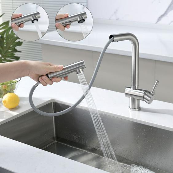 Cecipa - Robinet Cuisine avec Douchette Mitigeur Douchette dévier Extractible à 2 Jets Mitigeur Evier Pivotant à 360° Mitigeur de Cuisine avec