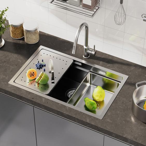 Cecipa - vier de Cuisine 1 Bac 70x44x21cm, Évier avec Egouttoir et Vasque, Évier à Encastrer en Acier Inoxydable 304 pour Cuisine, Brossé