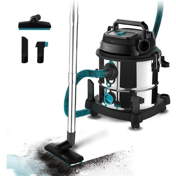Cecotec Aspirateur pour Solides et Liquides de 20 L Conga Rockstar Wet & Dry Steel MAX. 1400 W, 22 kPa, Système de Drainage