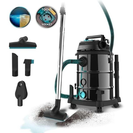 Cecotec Aspirateur Vertical avec Fil 30L Conga Rockstar Wet & Dry Steel Pro Tool. Solides et Liquides Aspirateur 1600W