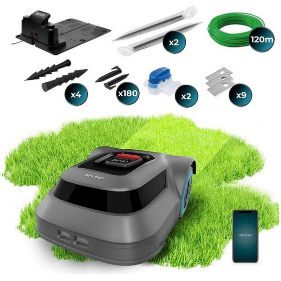 Cecotec Robot de tonte sans fil pour 500m2 Conga Grasshopper 500 Map Connected. Moteur Digital Brushless, App, Neat Mowing, Pente maximale 45%, Blade Controller dede Mowing, Rain Sensor fr