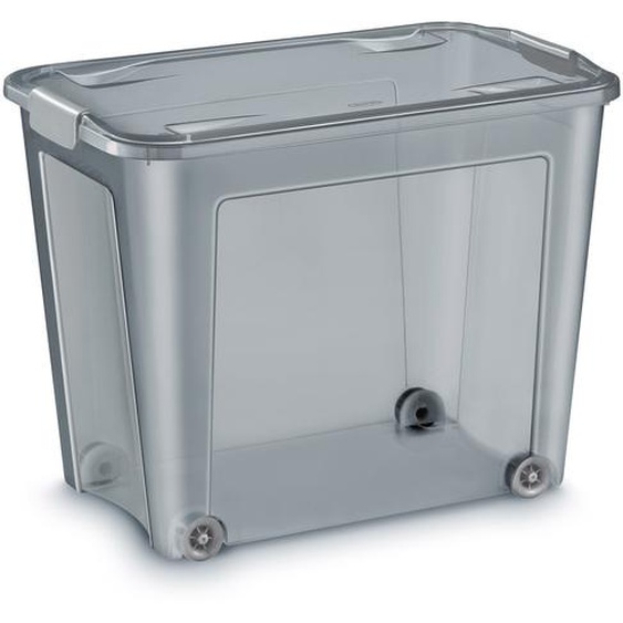 Cep Boîte de rangement à roulettes avec couvercle et poignées clips - Polypropylène - 67 Litres - Gris translucide