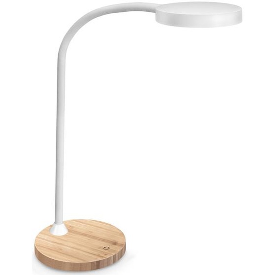 Cep Lampe de bureau Kléo - Led intégrée - 7W - Bras flexible - Variateur dintensité - Blanc socle Chêne