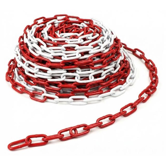 Chaîne davertissement en acier, 10 mètres, rouge et blanc, diamètre 5 mm, galvanisée