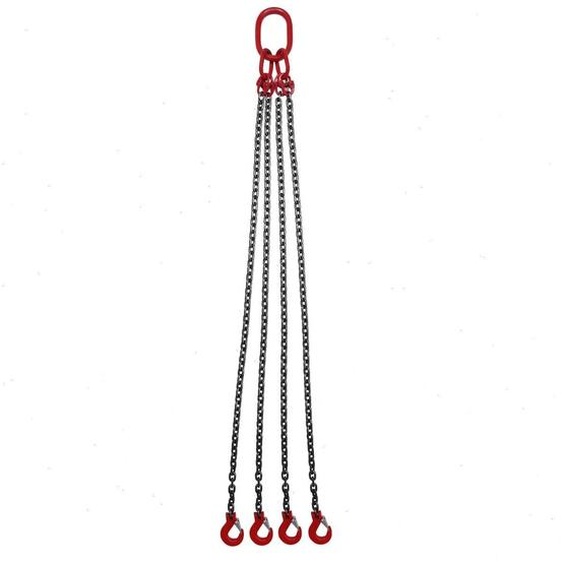 Chaîne de levage - Élingue à 4 brins - Acier allié G80 - Charge maximale dutilisation (CMU) : 5 t/5 000 kg - Longueur de chaîne : 1,5 m - Maillon de suspension : 9 × 16 cm, 22 mm