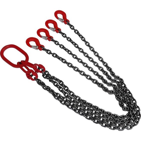 Chaîne de levage - Élingue à chaîne avec crochet - Capacité de charge 5 t (5000 kg) - Pour moteurs, grumes, poutres en acier - Acier robuste - Rouge