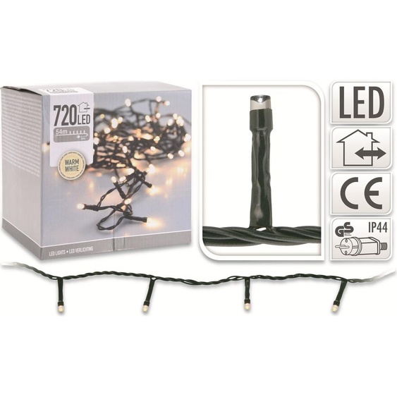 Chaîne lumineuse à LED, 720 LED, blanc chaud, 230V, IP44, intérieur/extérieur, vert
