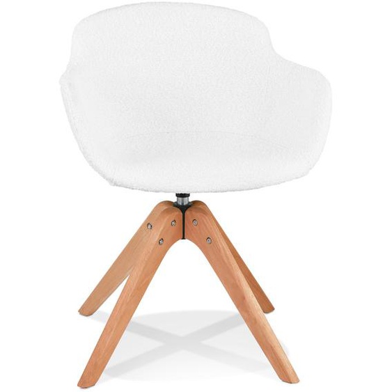 Chaise à accoudoirs style scandinave DESMA en tissu bouclé blanc et bois naturel