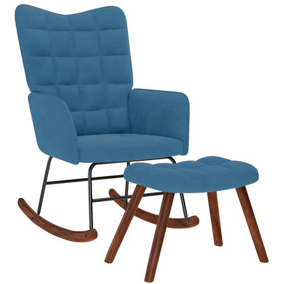 Chaise à bascule avec repose-pied bleu velours