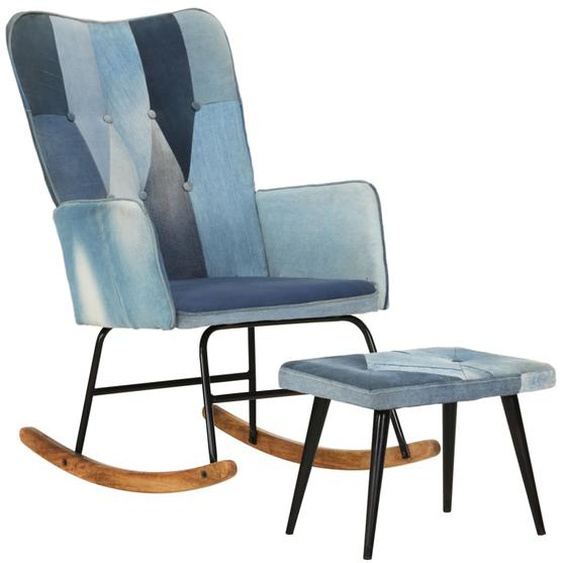 Chaise à bascule avec repose-pied Denim Bleu Toile patchwork