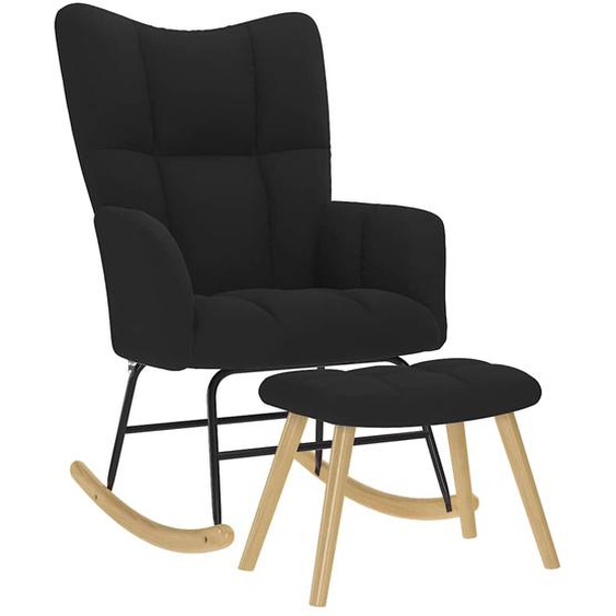 Chaise à bascule avec repose-pied Noir Tissu