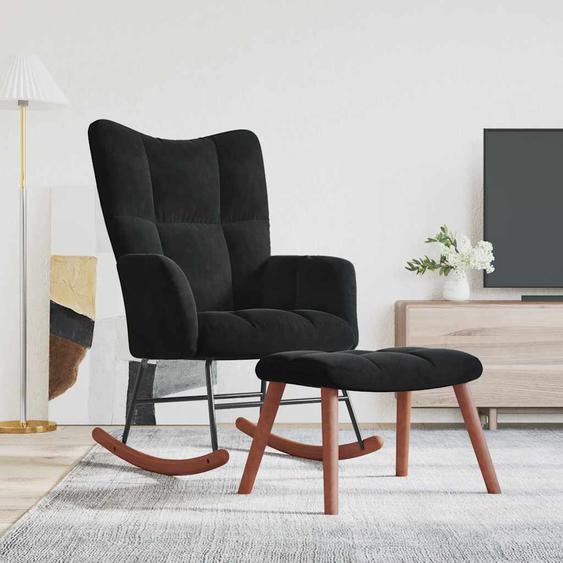 Chaise à bascule avec repose-pied Noir Velours