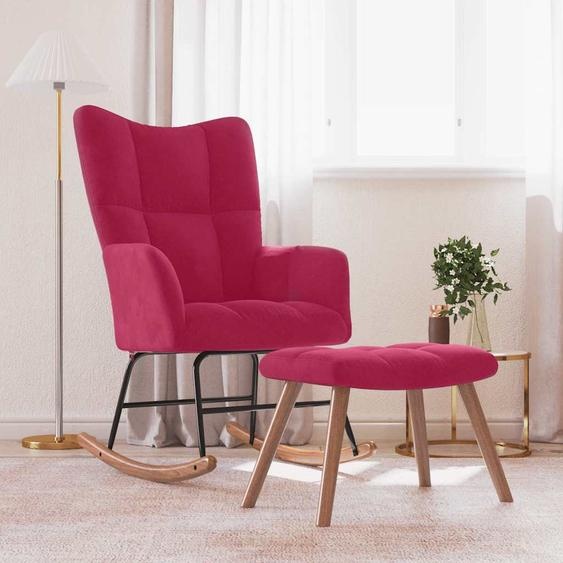 Chaise à bascule avec repose-pied Rouge bordeaux Velours