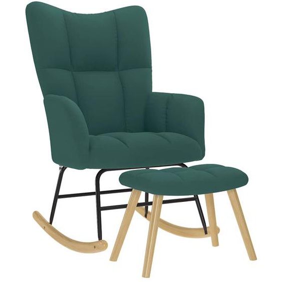 Chaise à bascule avec repose-pied Vert foncé Tissu