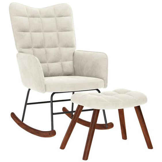 Chaise à bascule avec tabouret en velours crème