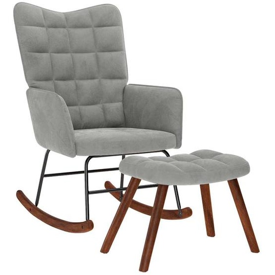 Chaise à bascule avec tabouret en velours gris clair