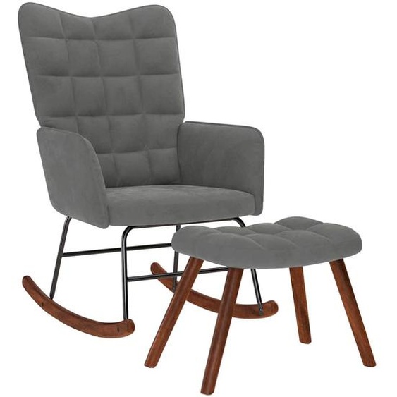 Chaise à bascule avec tabouret en velours gris foncé