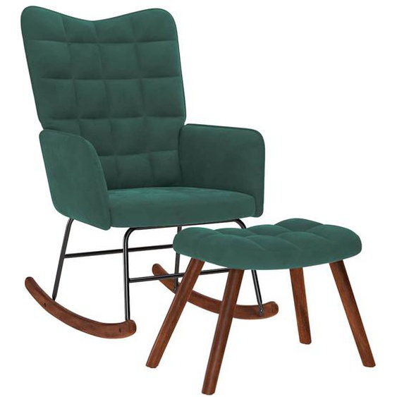 Chaise à bascule avec tabouret en velours vert foncé