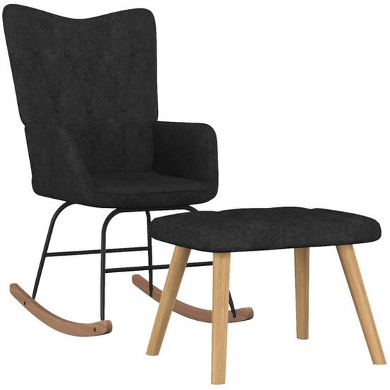 Chaise à bascule avec repose-pied Noir Tissu
