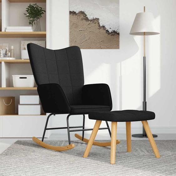 Chaise à bascule avec tabouret Noir Tissu