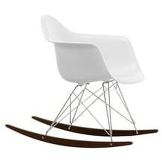 Chaise à bascule RAR Eames Plastic  - blanc - coton blanc  RE - Patins Érable foncé