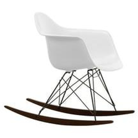 Chaise à bascule RAR Eames Plastic  - coton blanc  RE - noir - Patins Érable foncé