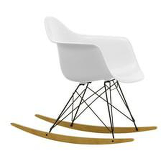 Chaise à bascule RAR Eames Plastic  - coton blanc  RE - noir - Patins Érable jaune