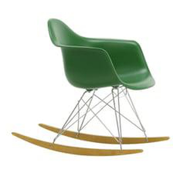 Chaise à bascule RAR Eames Plastic  - émeraude RE - chromé - Patins Érable jaune