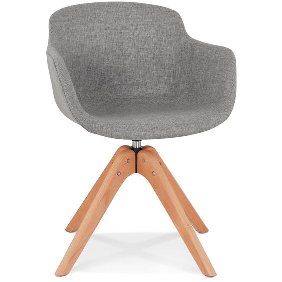 Chaise avec accoudoirs AMOS en tissu gris et pieds en bois naturel