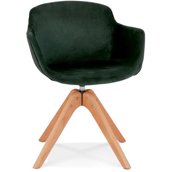 Chaise avec accoudoirs BERNI en velours vert et pieds en bois naturel