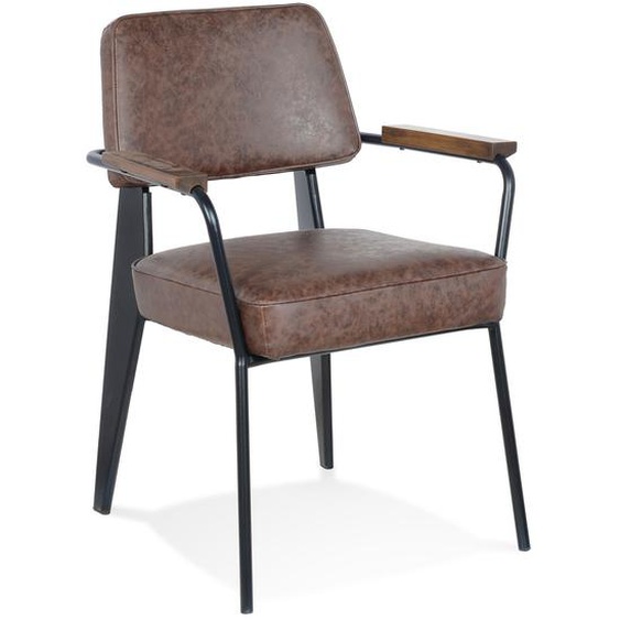 Chaise avec accoudoirs design GALLERIA brune et métal noir