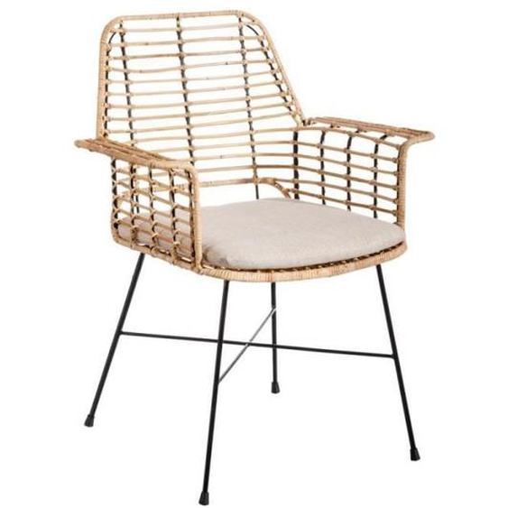 Chaise avec accoudoirs en rotin naturel - NISHIN - L 65 x l 55 x H 85 - Scandinave Moderne - Marron