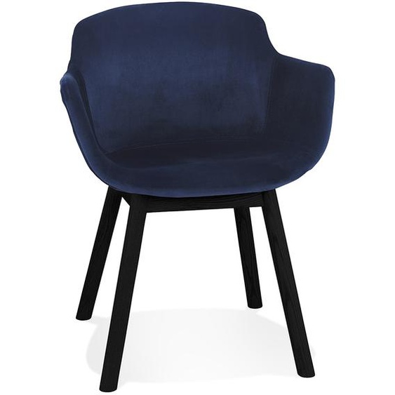 Chaise avec accoudoirs FRIDA en velours bleu et pieds en bois noir