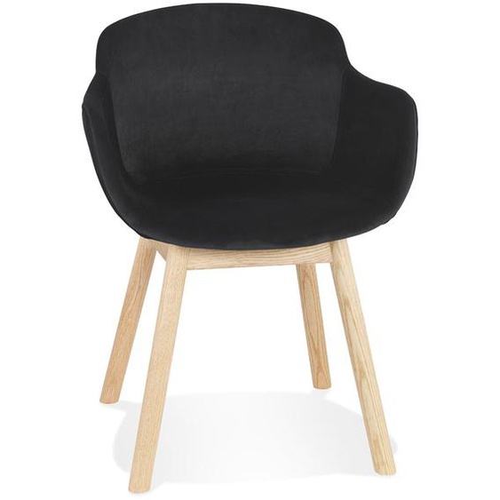 Chaise avec accoudoirs FRIDA en velours noir et pieds en bois naturel