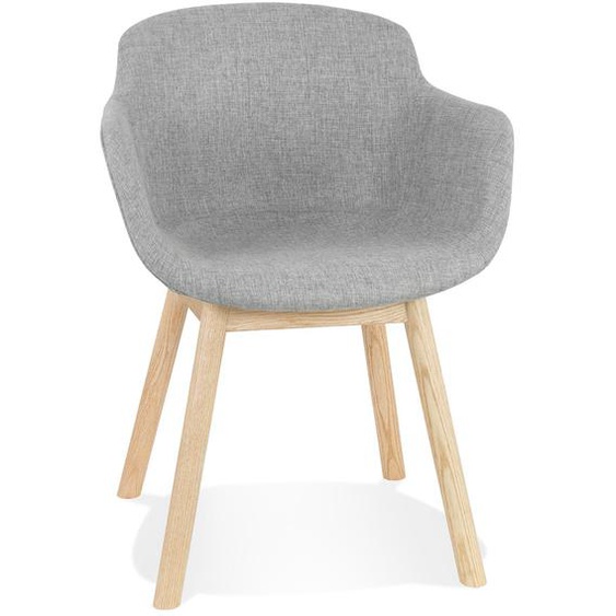 Chaise avec accoudoirs LAMBIC en tissu gris clair et pieds en bois naturel